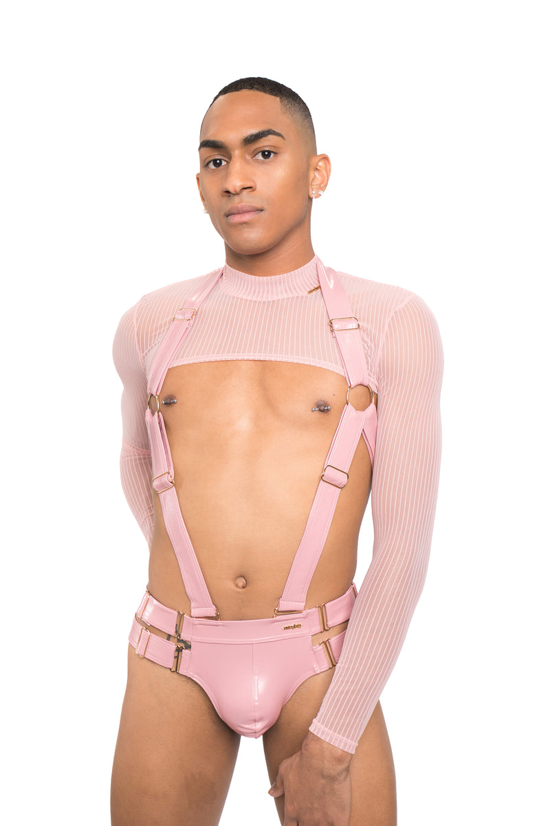 Sinner Vinyl Men's Suspender Thong PINK