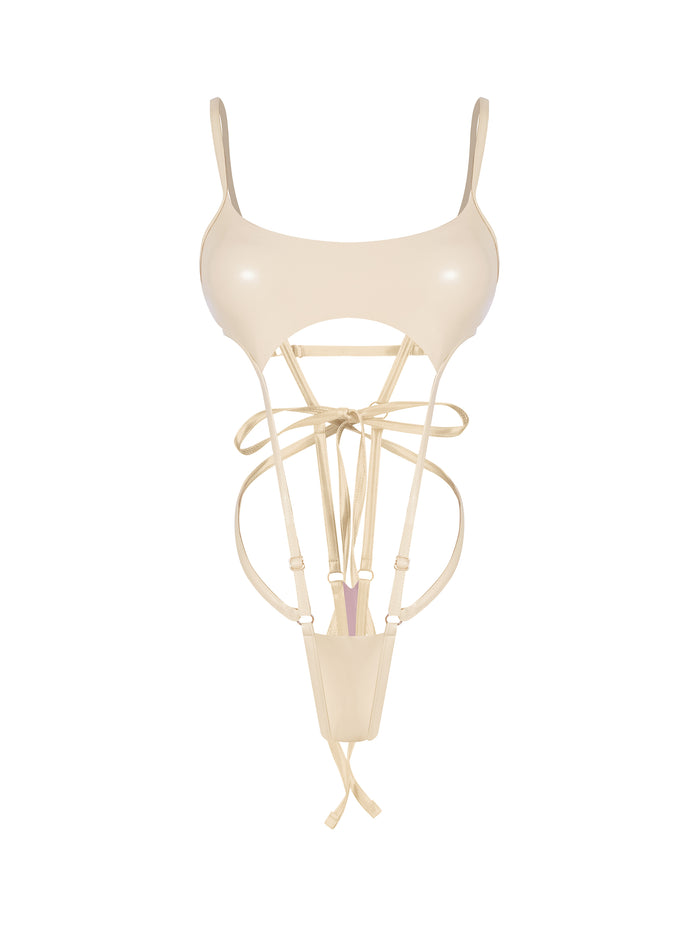 Inferno Vinyl Slingshot Bodysuit CREAM