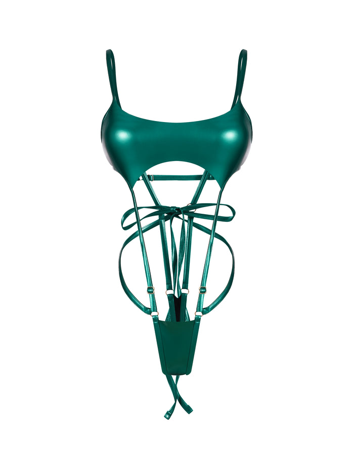 Inferno Vinyl Slingshot Bodysuit METALLIC GREEN