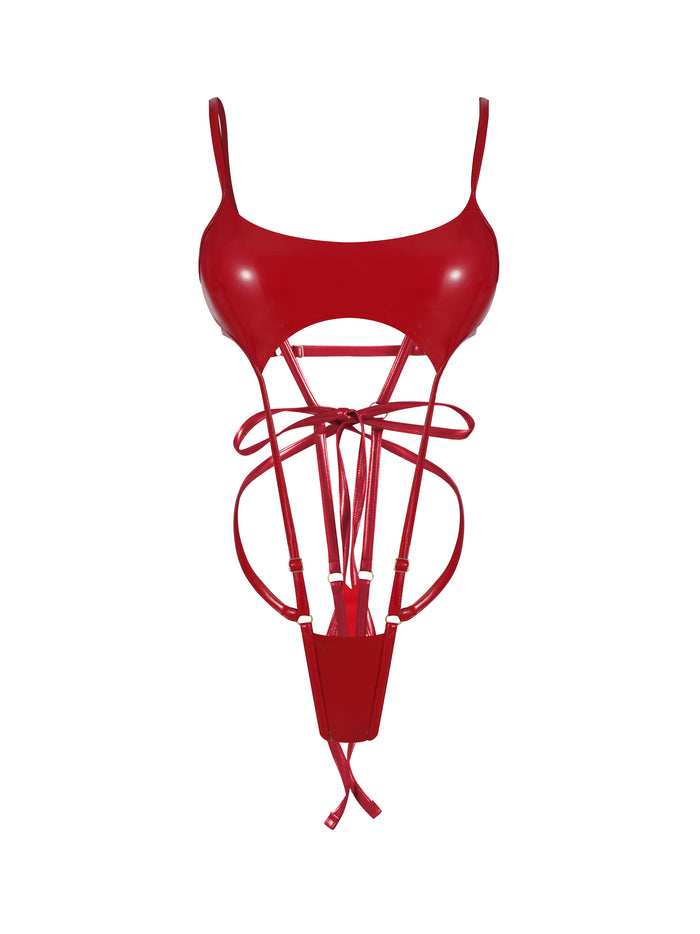 Inferno Vinyl Slingshot Bodysuit RED