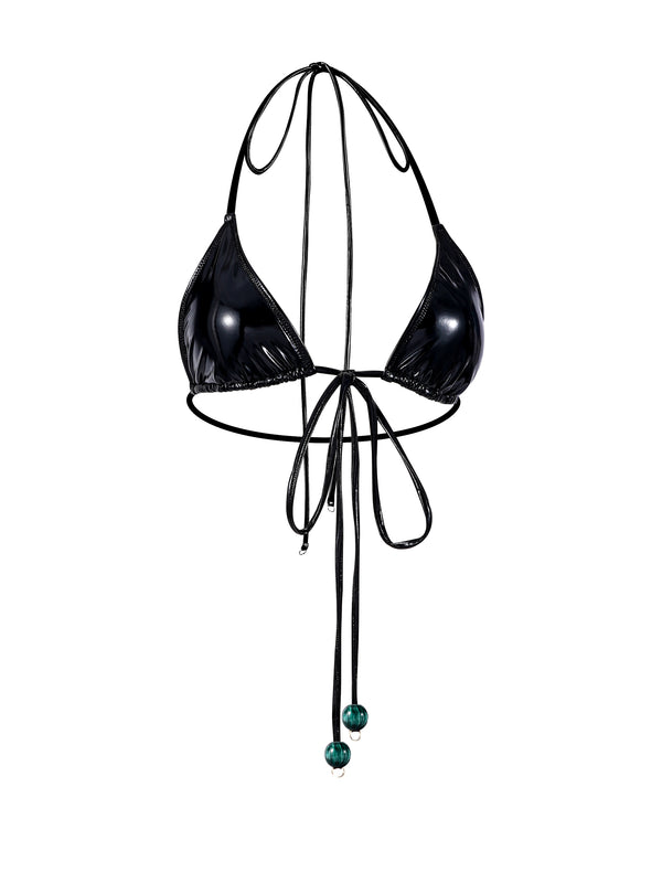 🍒Cherry Vinyl Bikini Top BLACK