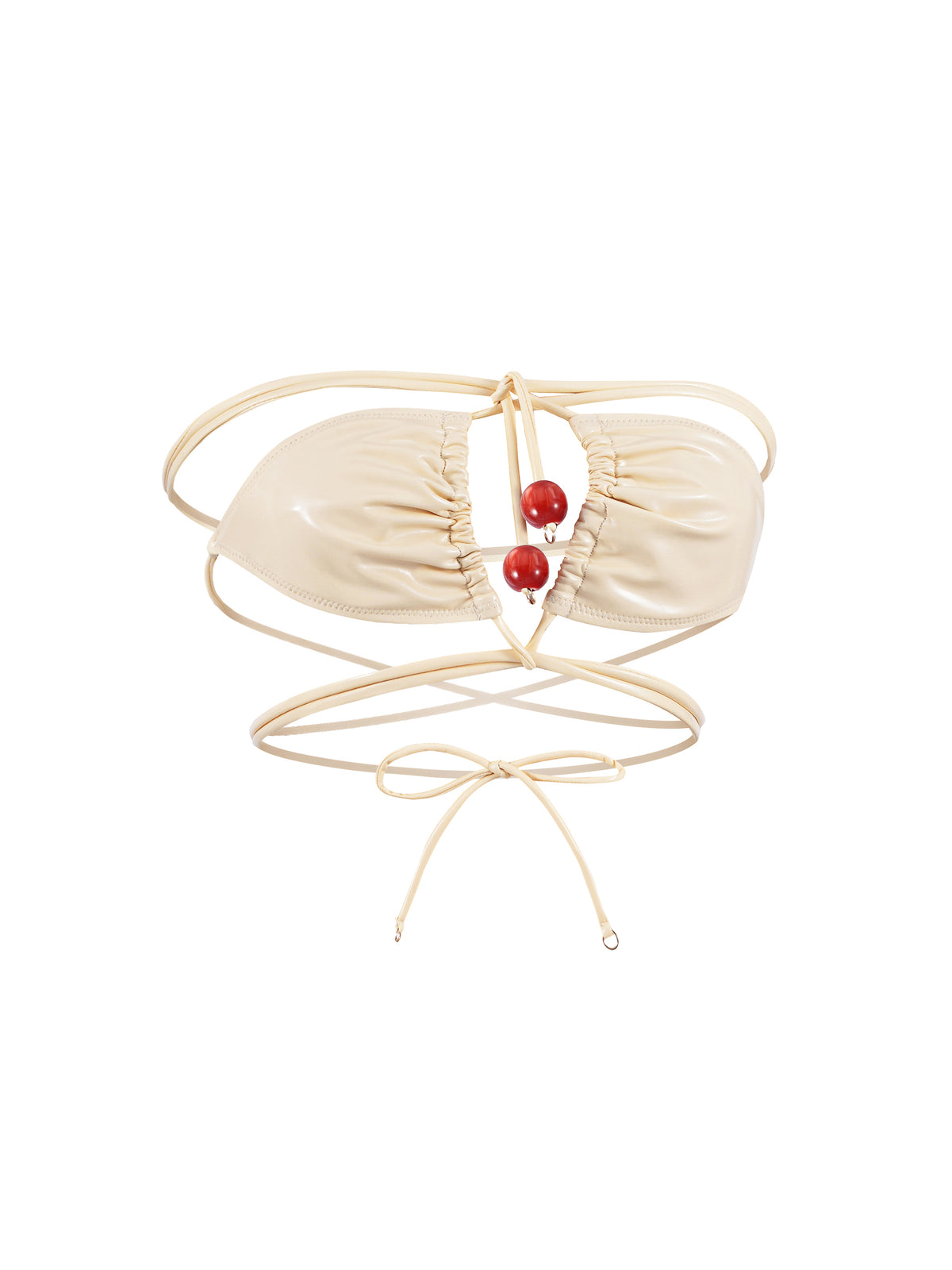 🍒Cherry Vinyl Bikini Top CREAM