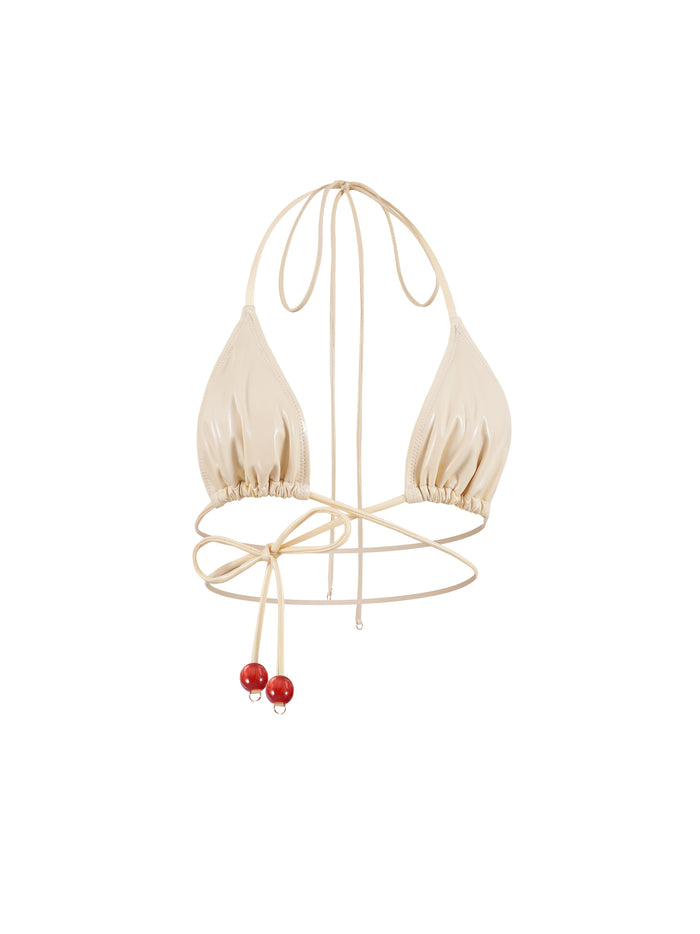 🍒Cherry Vinyl Bikini Top CREAM