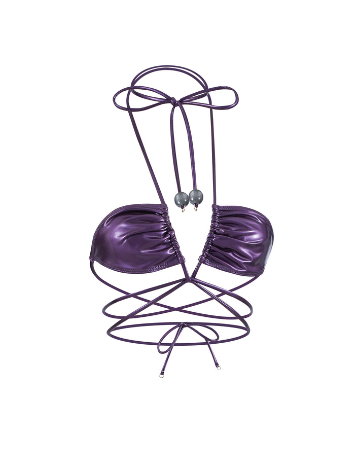 🍒Cherry Vinyl Bikini Top METALLIC VIOLET