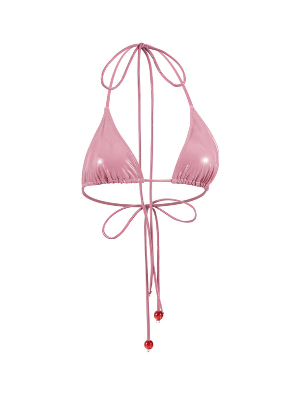 🍒Cherry Vinyl Bikini Top PINK