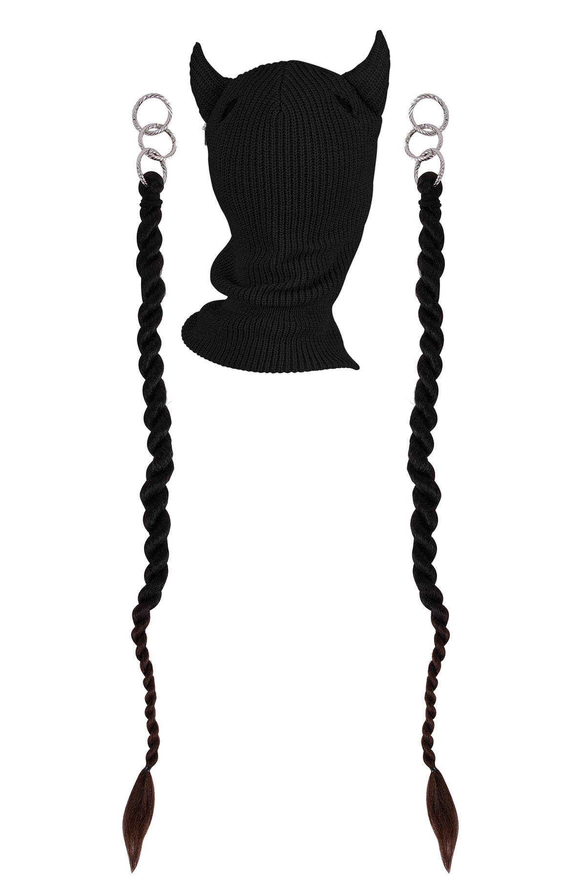 Devil Balaclava with braids BLACK