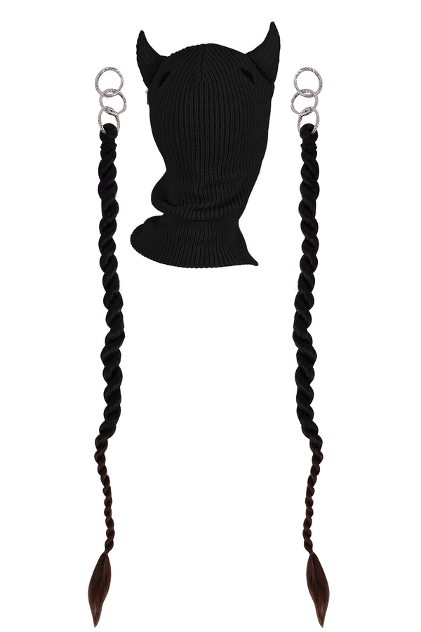 Devil Balaclava with braids BLACK