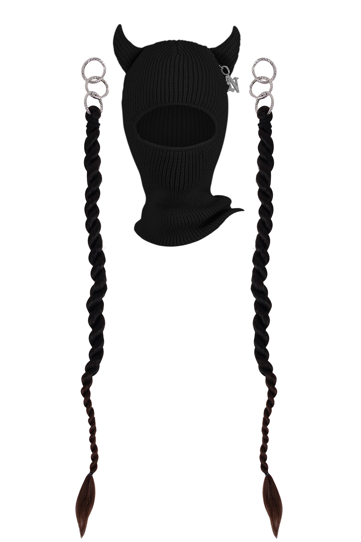 Devil Balaclava with braids BLACK