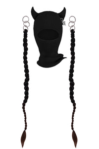 Devil Balaclava with braids BLACK