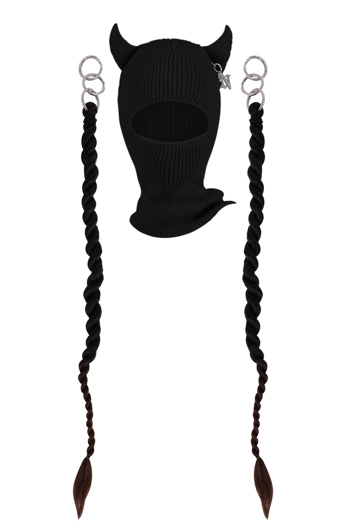 Devil Balaclava with braids BLACK