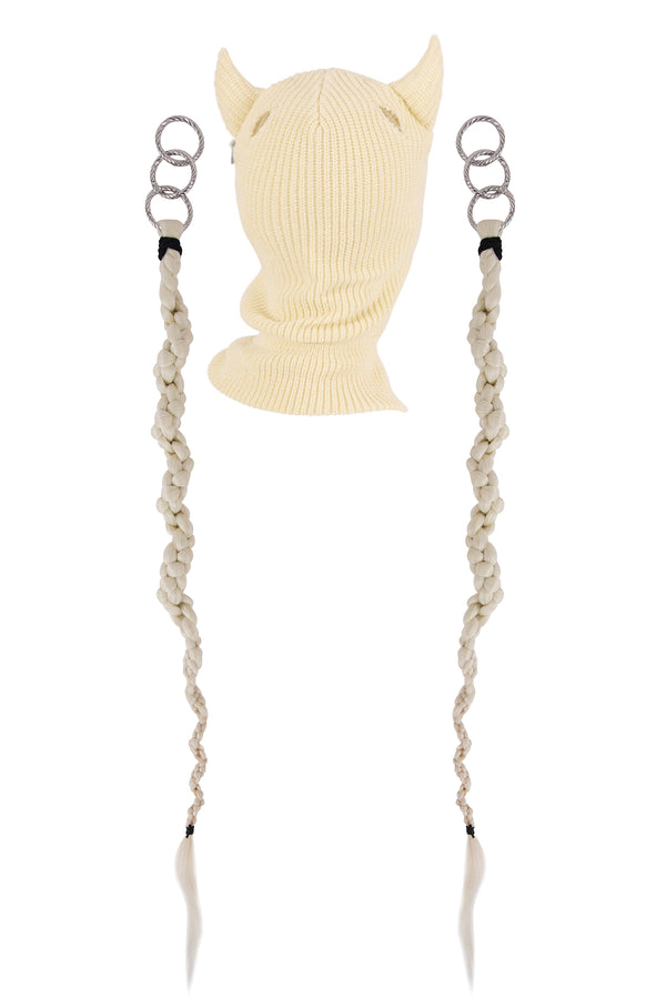 Devil Balaclava with braids CREAM