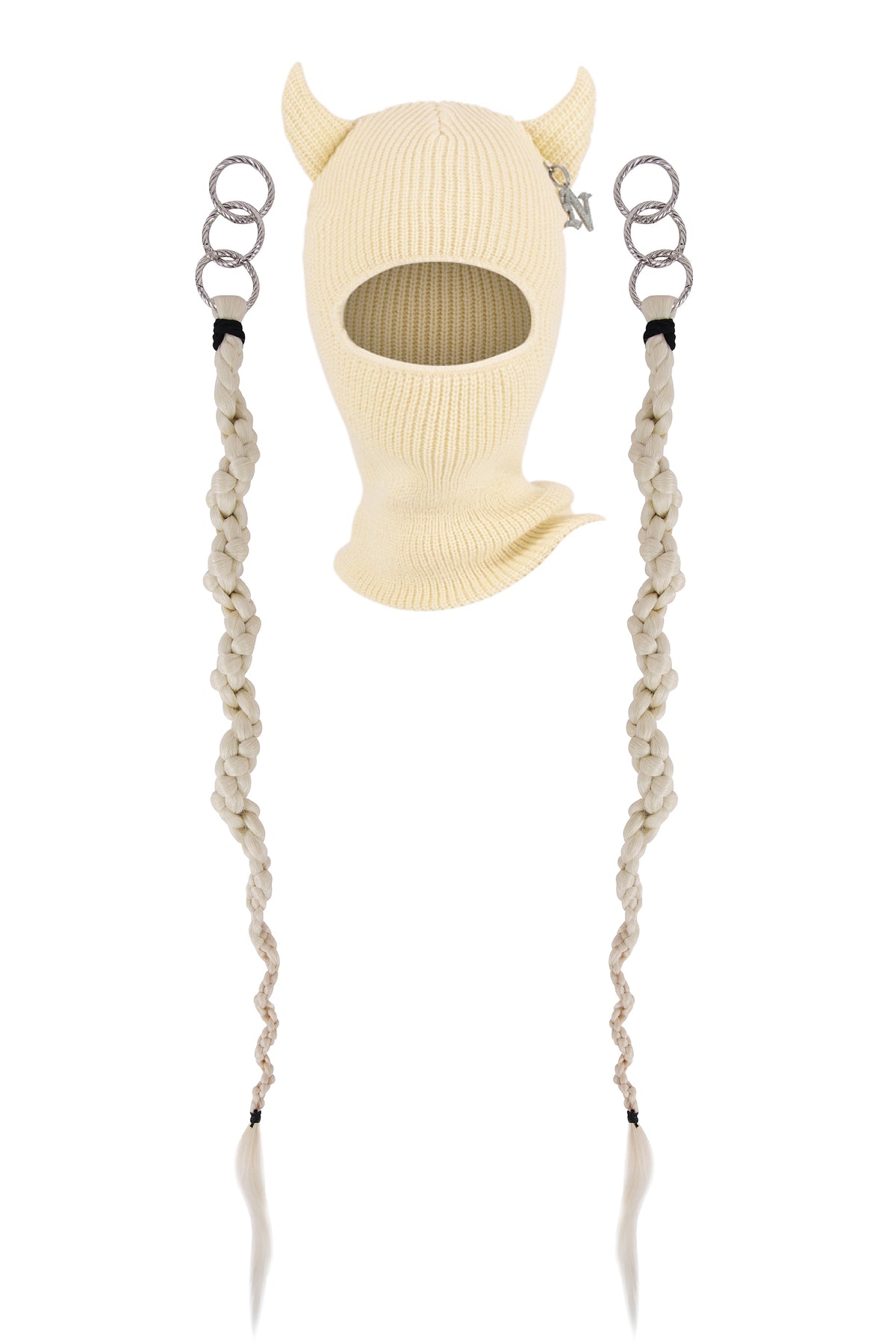 Devil Balaclava with braids CREAM