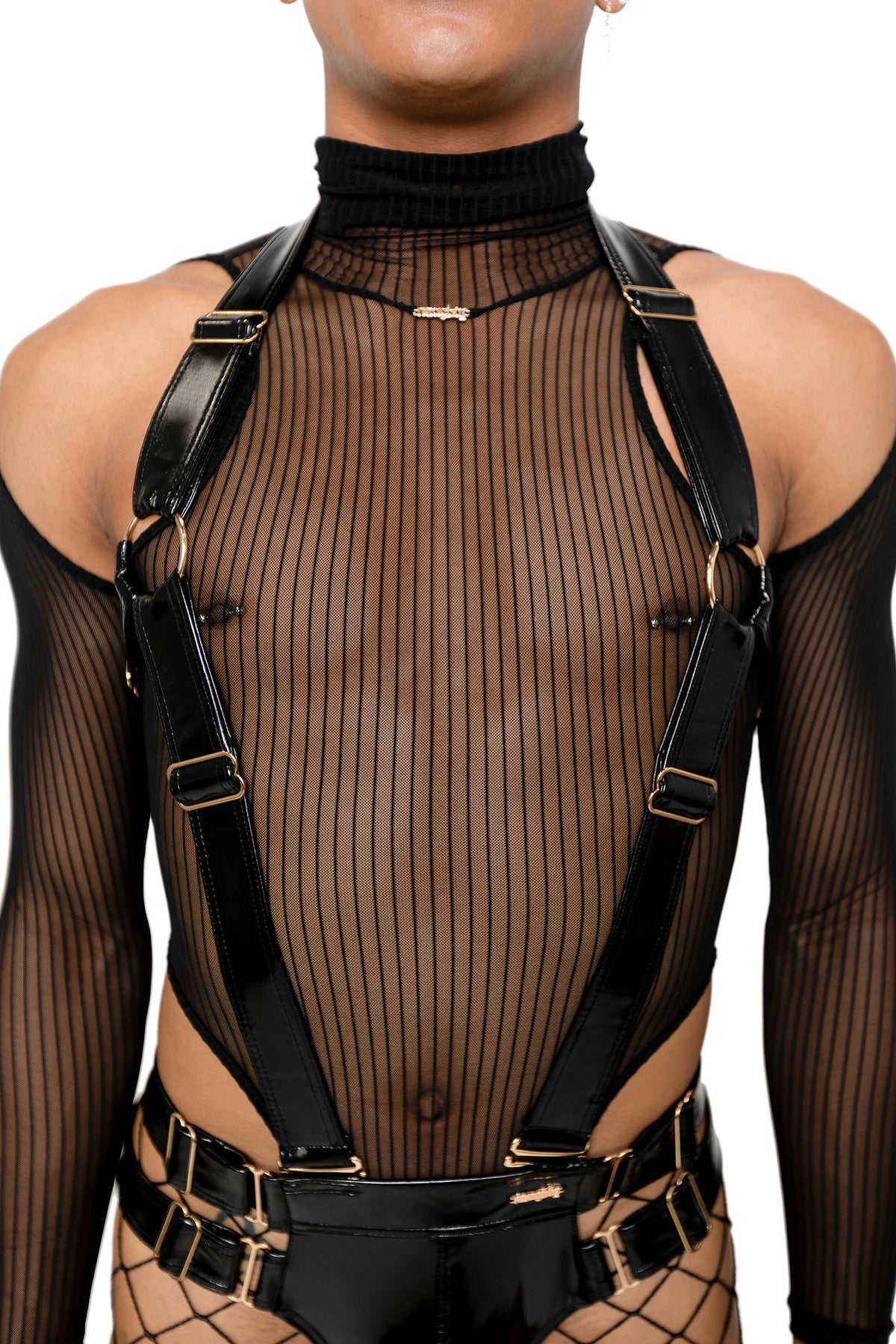 Sinner Vinyl Men's Suspender Thong BLACK