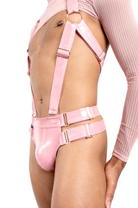 Sinner Vinyl Men's Suspender Thong PINK