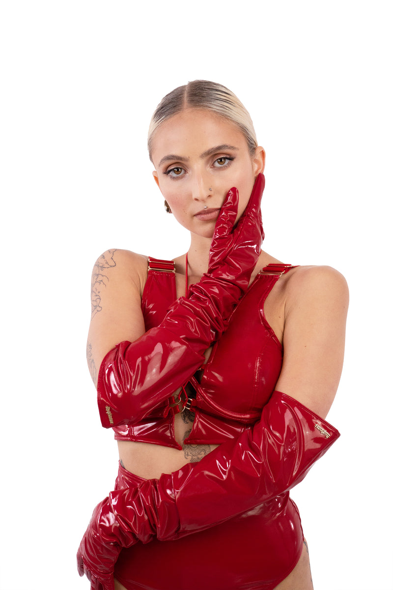 Sinner Vinyl Opera Gloves RED